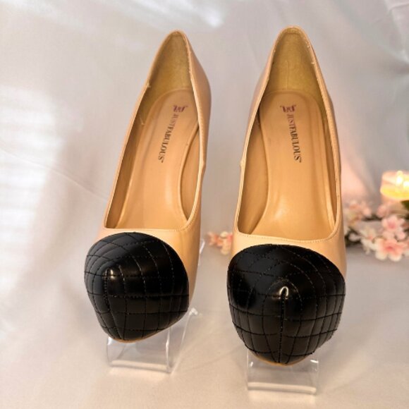 Chic Beige & Black Platform Heels - Picture 3 of 8